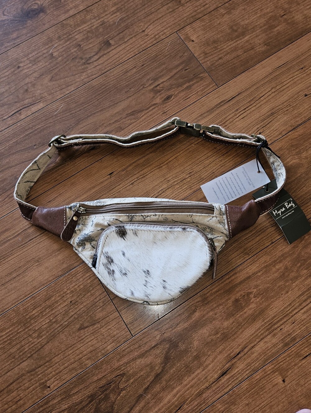 Myra Canvas Floral Print Belt Bag with Brown Leather Trim